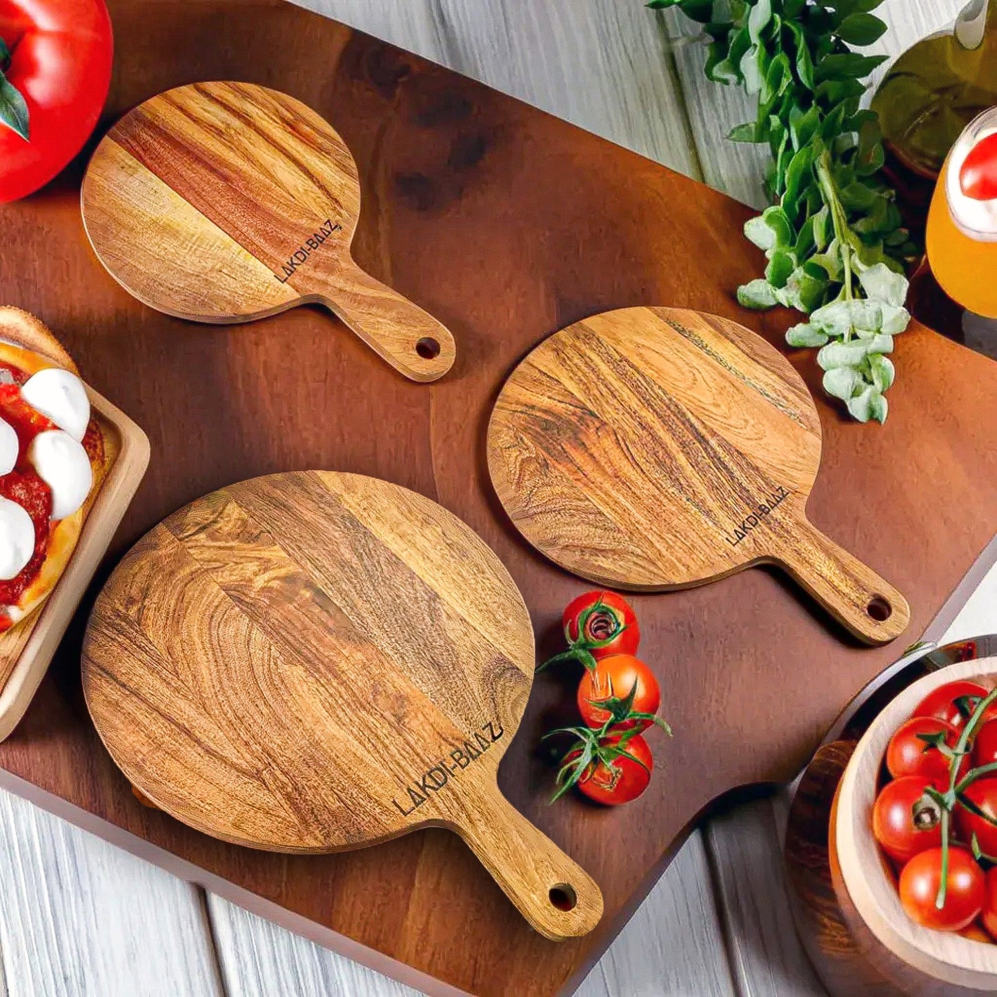 Buy Lakdi-Baaz| Premium Wooden Platter Round Cutting Board Serving Board Chopping Board Combo