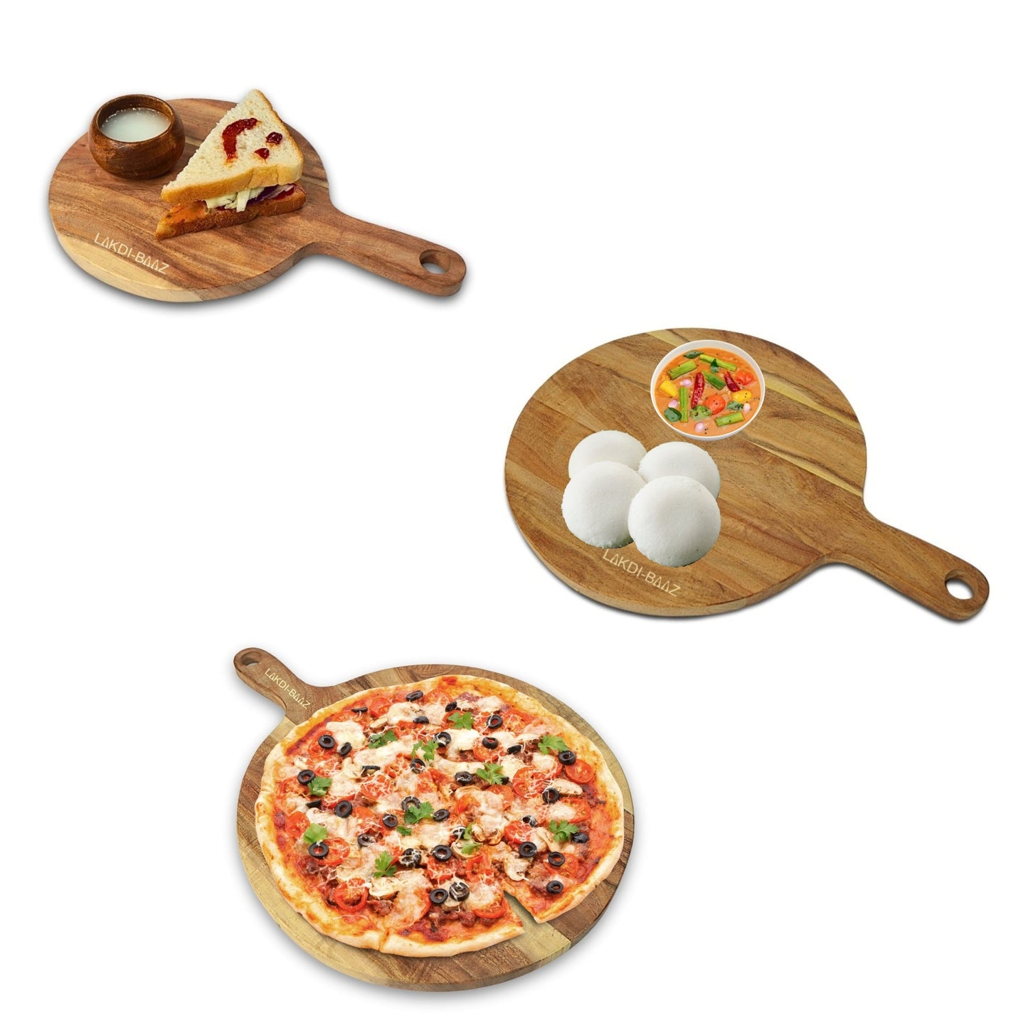 Buy Lakdi-Baaz| Premium Wooden Platter Round Cutting Board Serving Board Chopping Board Combo