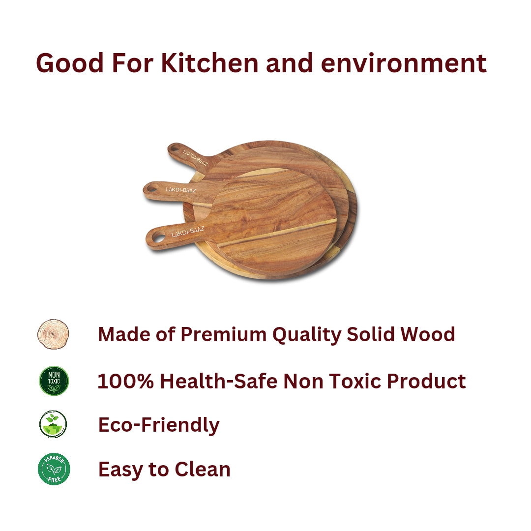 Buy Lakdi-Baaz| Premium Wooden Platter Round Cutting Board Serving Board Chopping Board Combo