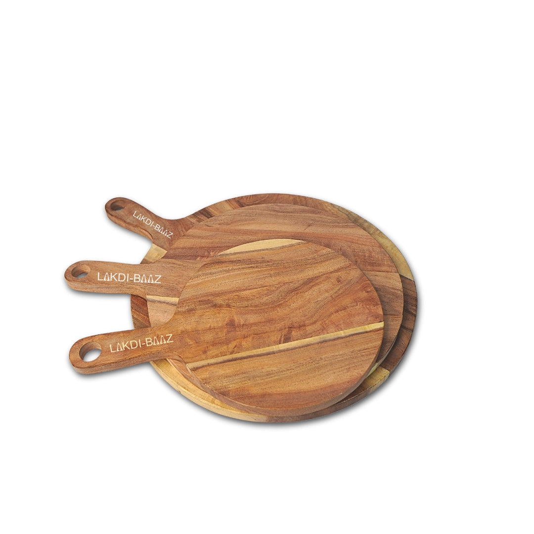 Buy Lakdi-Baaz| Premium Wooden Platter Round Cutting Board Serving Board Chopping Board Combo