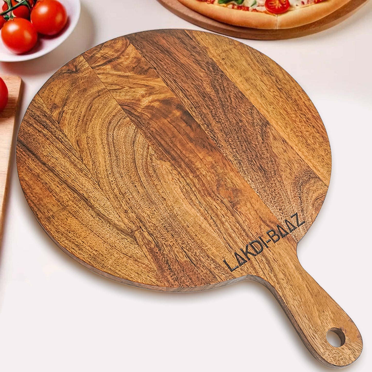Buy Lakdi-Baaz| Premium Wooden Platter Round Cutting Board Serving Board Chopping Board Large(29 X 40 CM)
