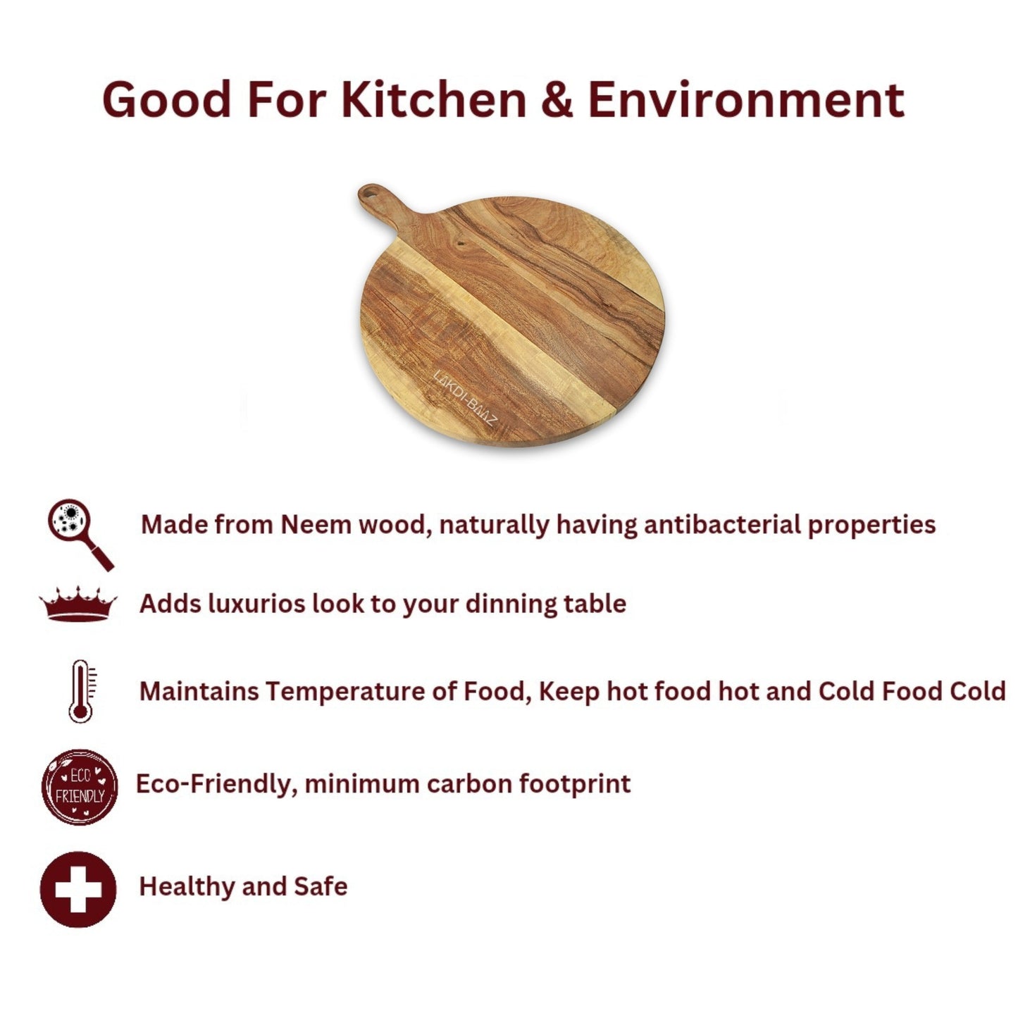 Buy Lakdi-Baaz| Premium Wooden Platter Round Cutting Board Serving Board Chopping Board Large(29 X 40 CM)