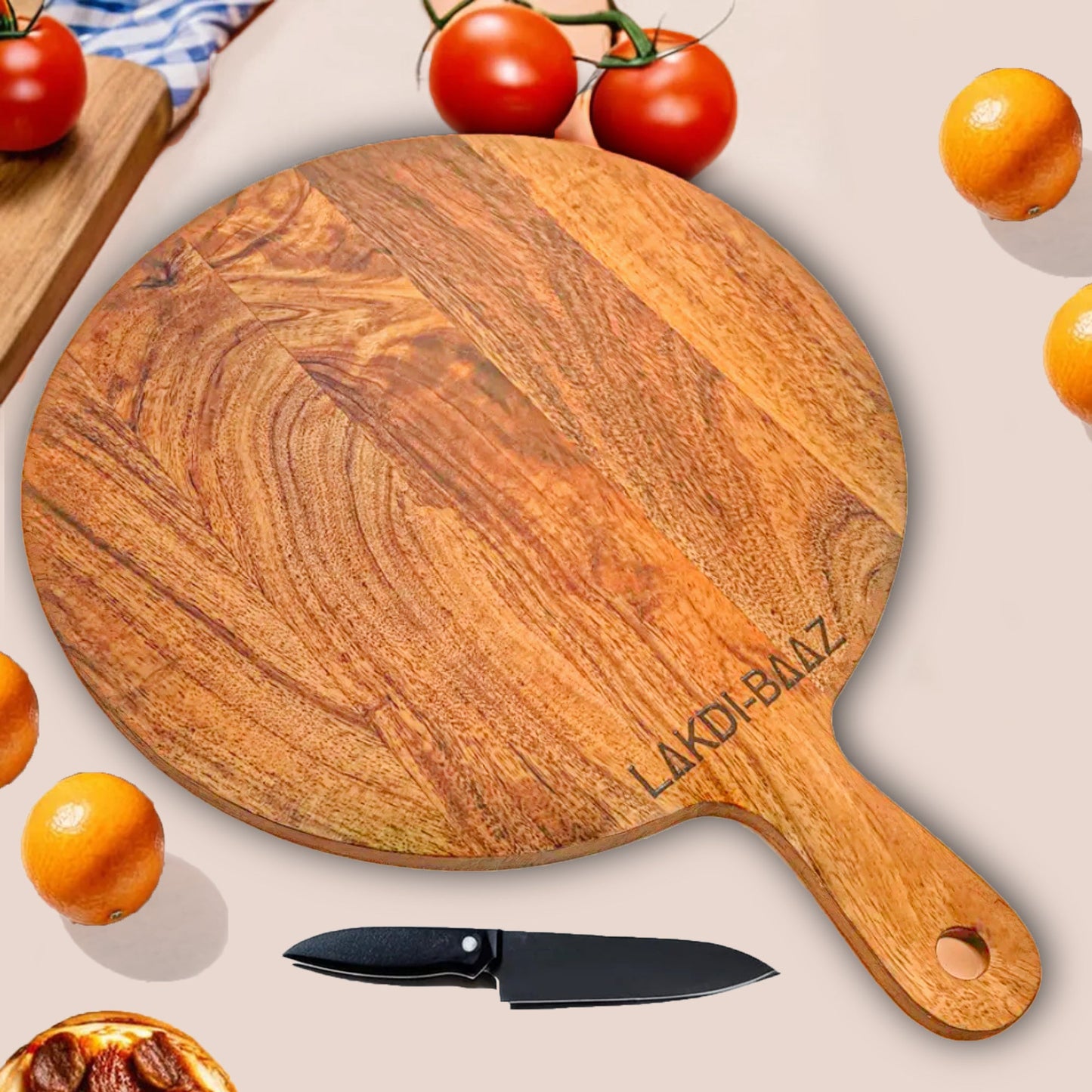 Buy Lakdi-Baaz| Premium Wooden Platter Round Cutting Board Serving Board Chopping Board Large(29 X 40 CM)