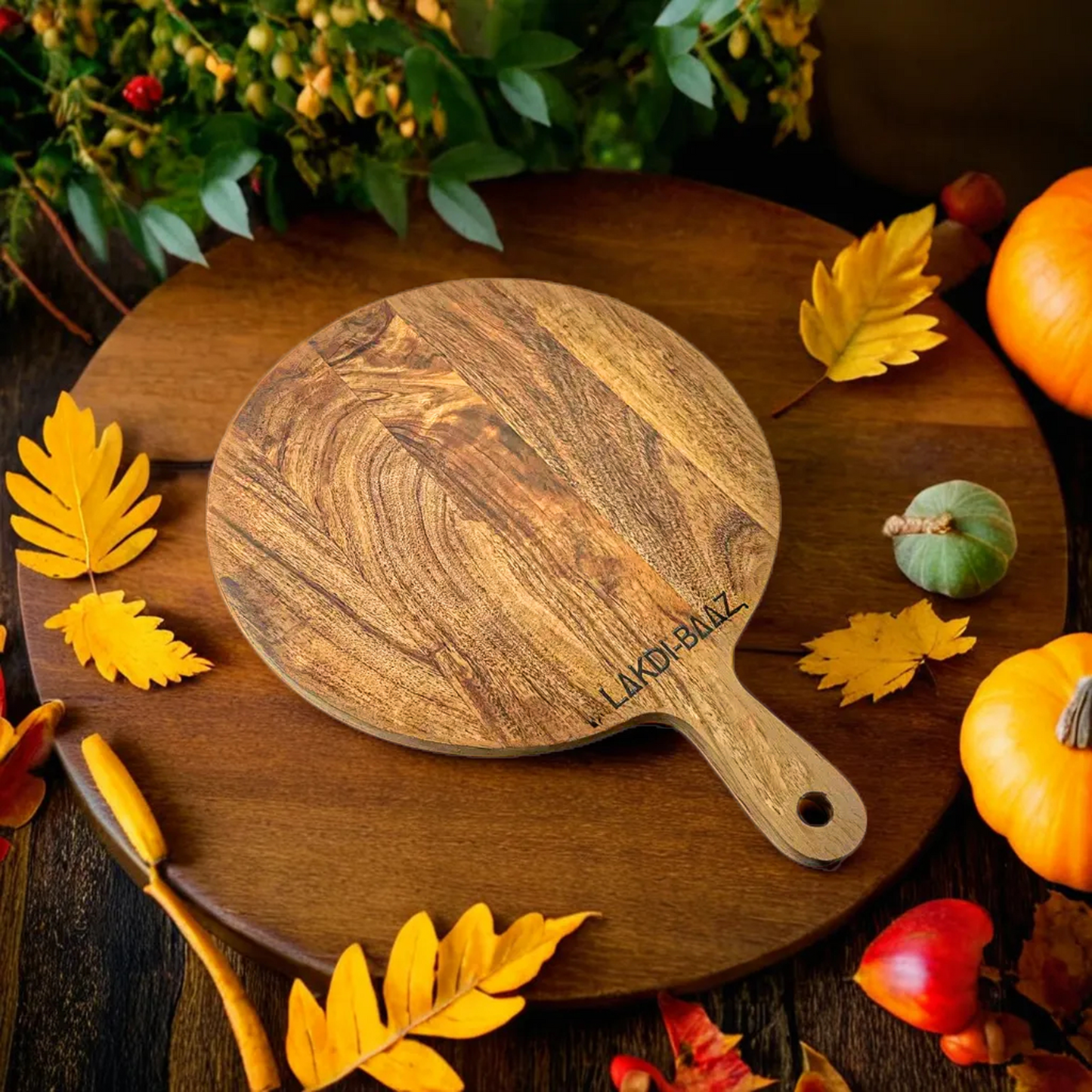Buy Lakdi-Baaz| Premium Wooden Platter Round Cutting Board Serving Board Chopping Board Medium(25 X 35 Cm)