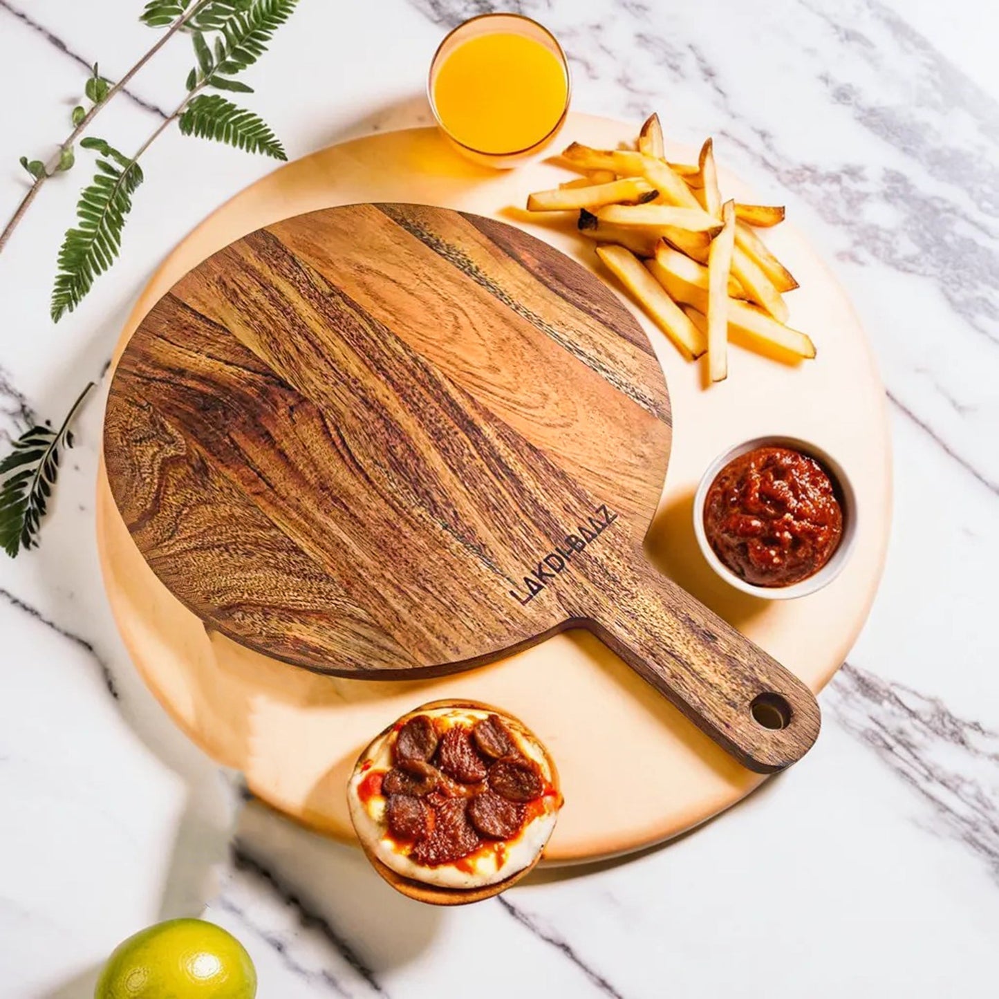 Buy Lakdi-Baaz| Premium Wooden Platter Round Cutting Board Serving Board Chopping Board Medium(25 X 35 Cm)