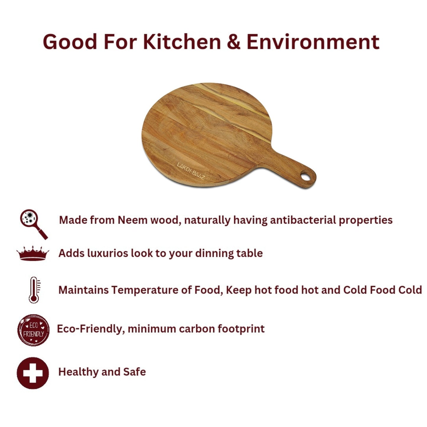 Buy Lakdi-Baaz| Premium Wooden Platter Round Cutting Board Serving Board Chopping Board Medium(25 X 35 Cm)