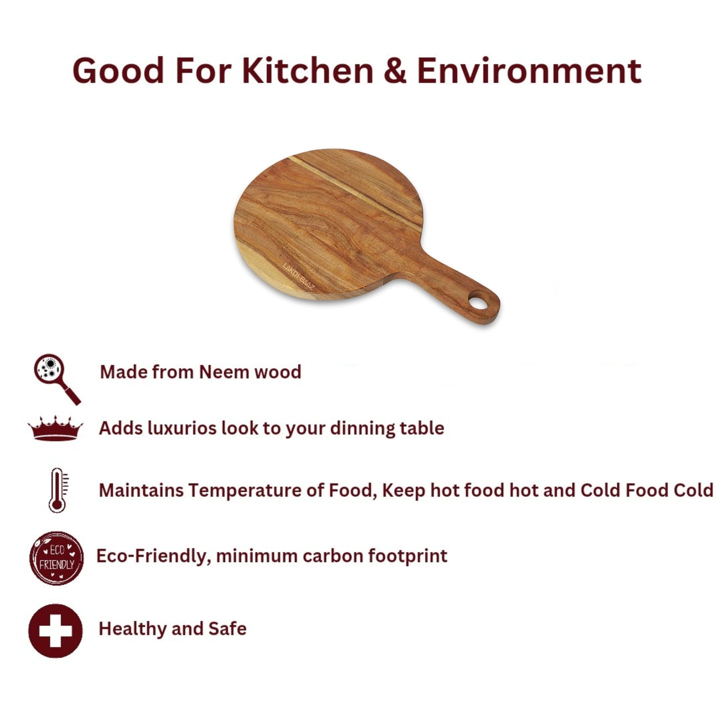 Buy Lakdi-Baaz| Premium Wooden Platter Round Cutting Board Serving Board Chopping Board Small(19 X 29 CM)