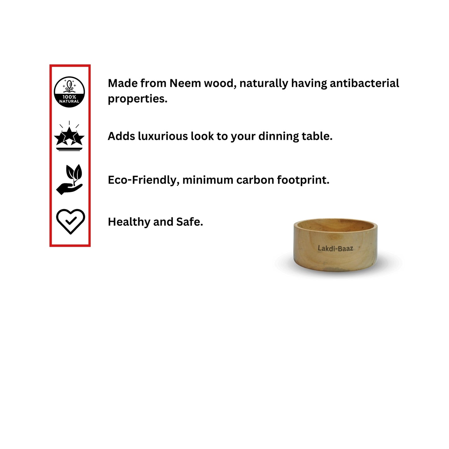 Buy Natural Non Toxic Wooden Bowl for Salad Made From Neem Wood No Color Used 500ml 5Inch/12.5cm Natural