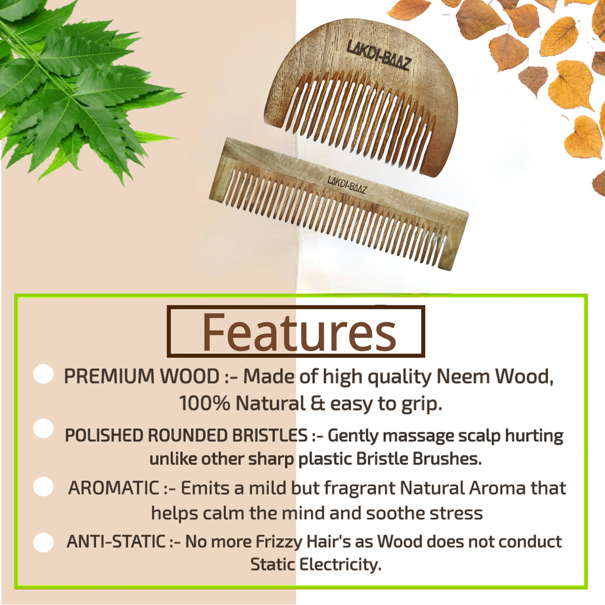 Buy LakdiBaaz Neem Wood Comb Wooden Beard Comb and Pocket Wooden Comb for Hair Growth Comb hair Kangha for Men Set of 2
