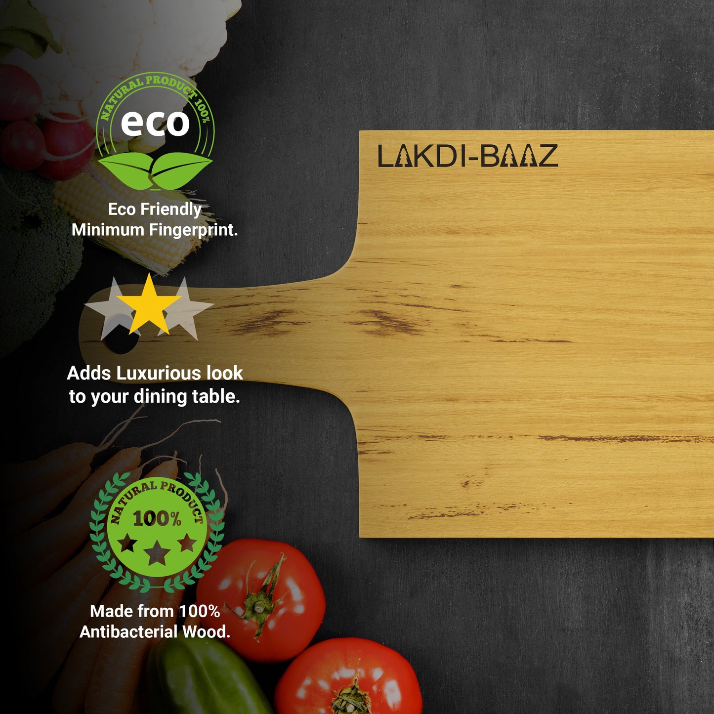 Buy Lakdi-Baaz| Premium Wooden Platter Square Cutting Board made from Light weight Solid Wood Serving Board  Chopping Board