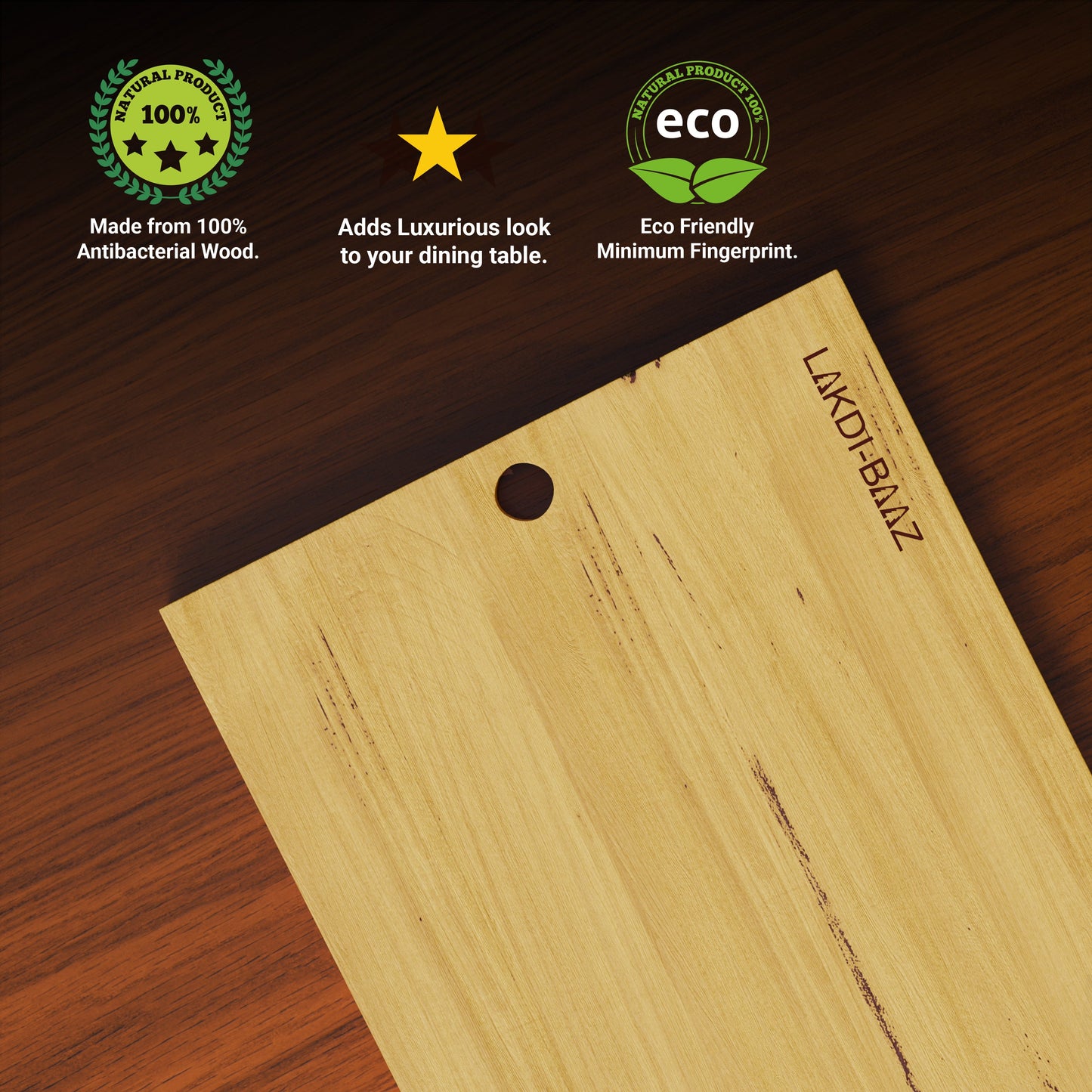 Buy Lakdi Baaz | Wooden Cutting Board made from Light weight Solid Wood - Wood Serving Board