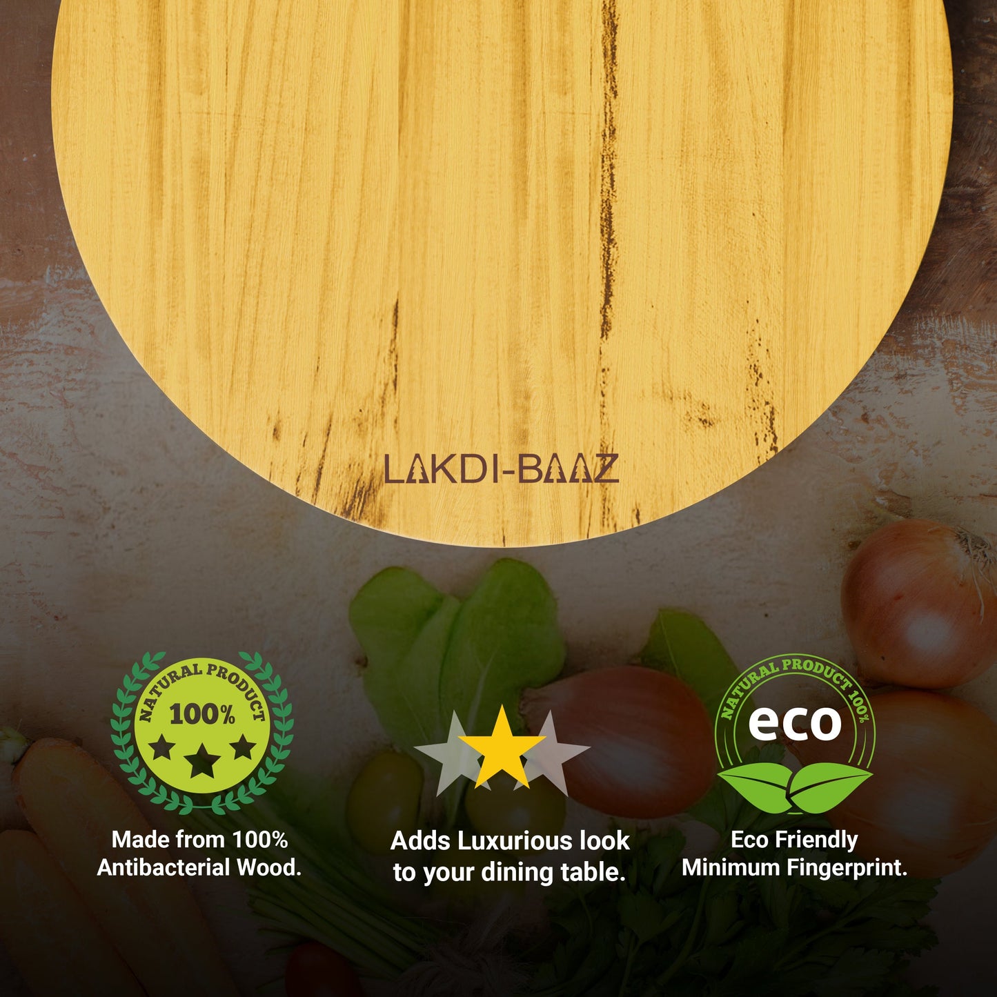 Buy Lakdi Baaz | Wooden Cutting Board Round Made from Light weight Solid Wood - Wood Chopping Board