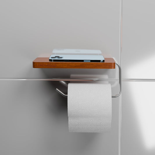 Buy Lakdibaaz | Wooden Toilet Paper Holder with Phone Shelf Wall Mounted Bathroom Tissue Roll Holder for Smartphone metals Silver Finish stand