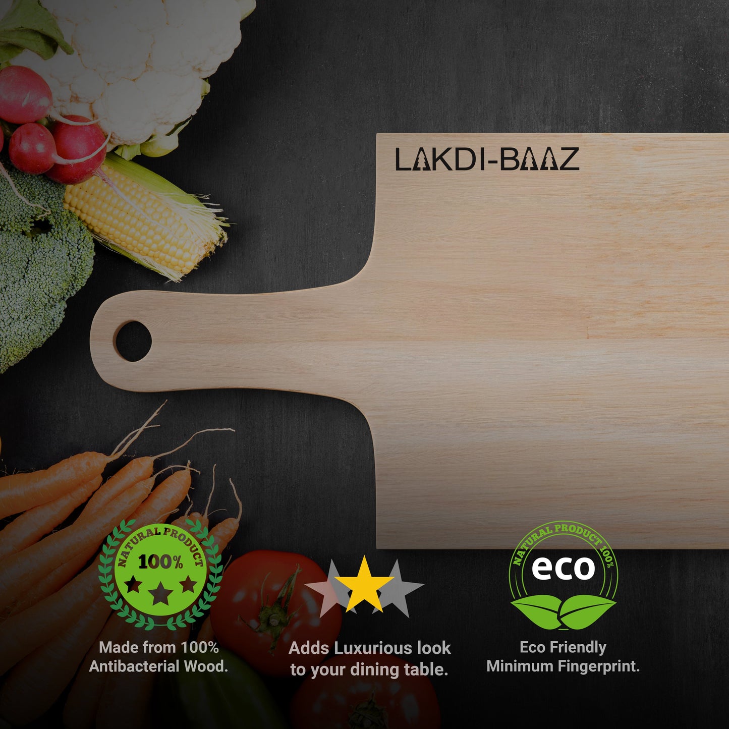 Buy Lakdi Baaz | Rubber Wood Square Chopping Board Rubber – Solid Wood Chopper Boards/Cut Board/Serving Board for Kitchens