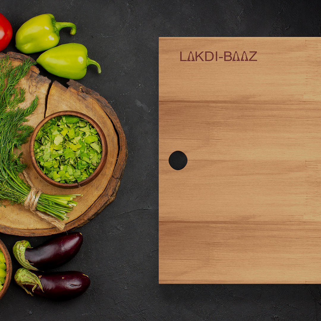 Buy Lakdi Baaz | Premium Rubber Wood Chopping Board Rubber – Handmade Chopper Boards/Cut Board/Serving Board for Veg & Fruit