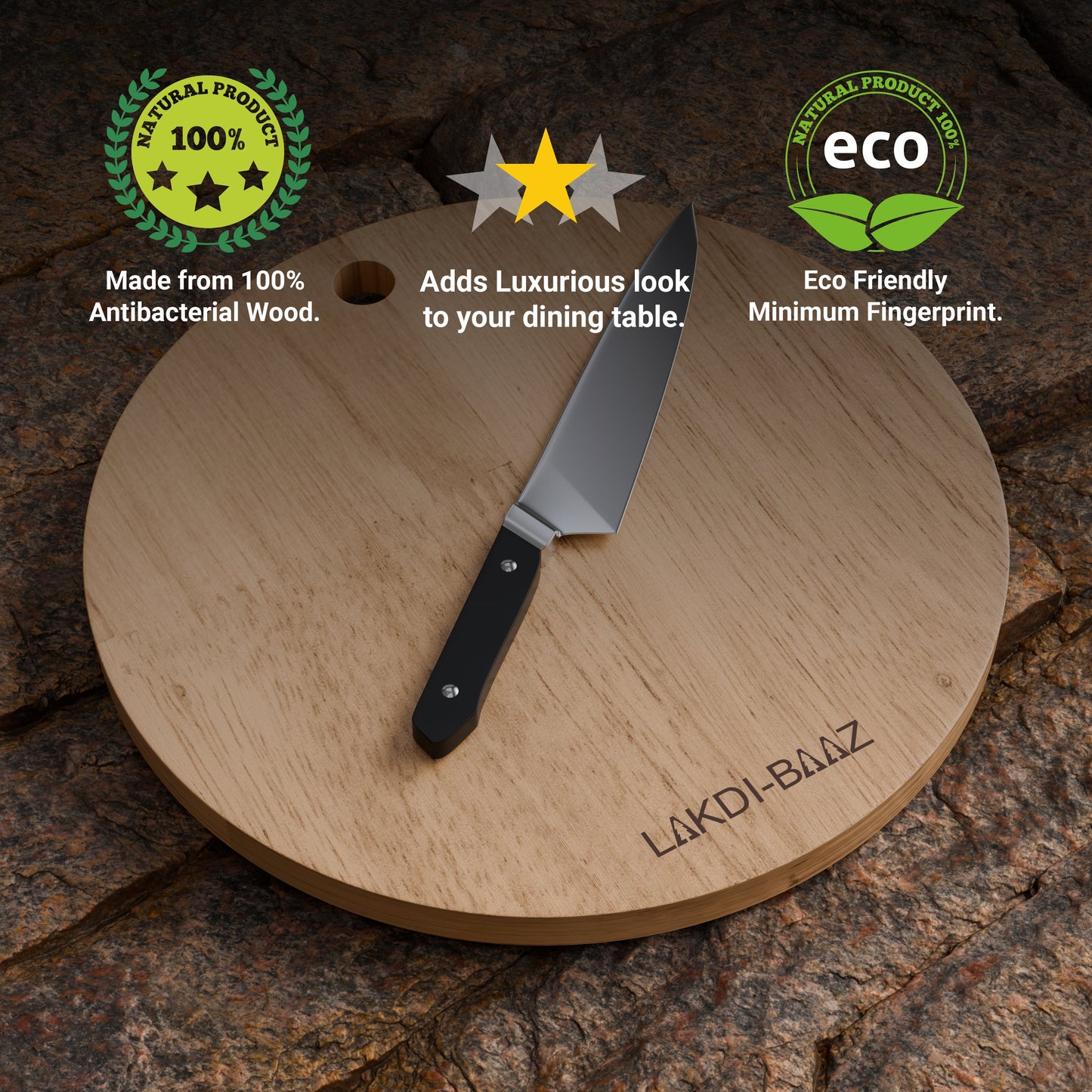 Buy Lakdi Baaz | Round Rubber Wood Chopping Board Rubber – Lightweight Chopper Boards/Cut Board/Serving Board for Daily Use