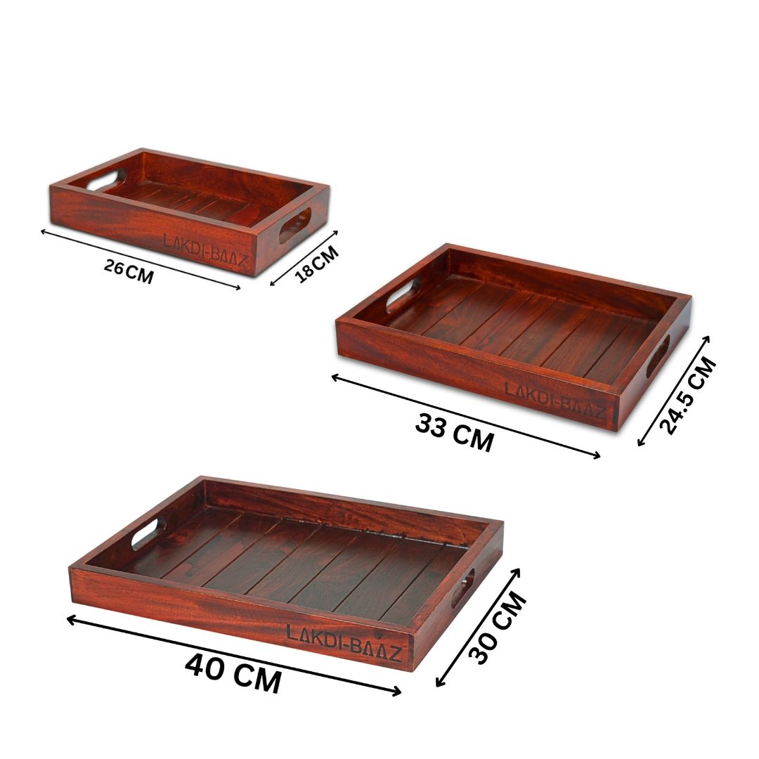 Buy Lakdi-Baaz| Premium Wooden Serving Tray Combo Teak