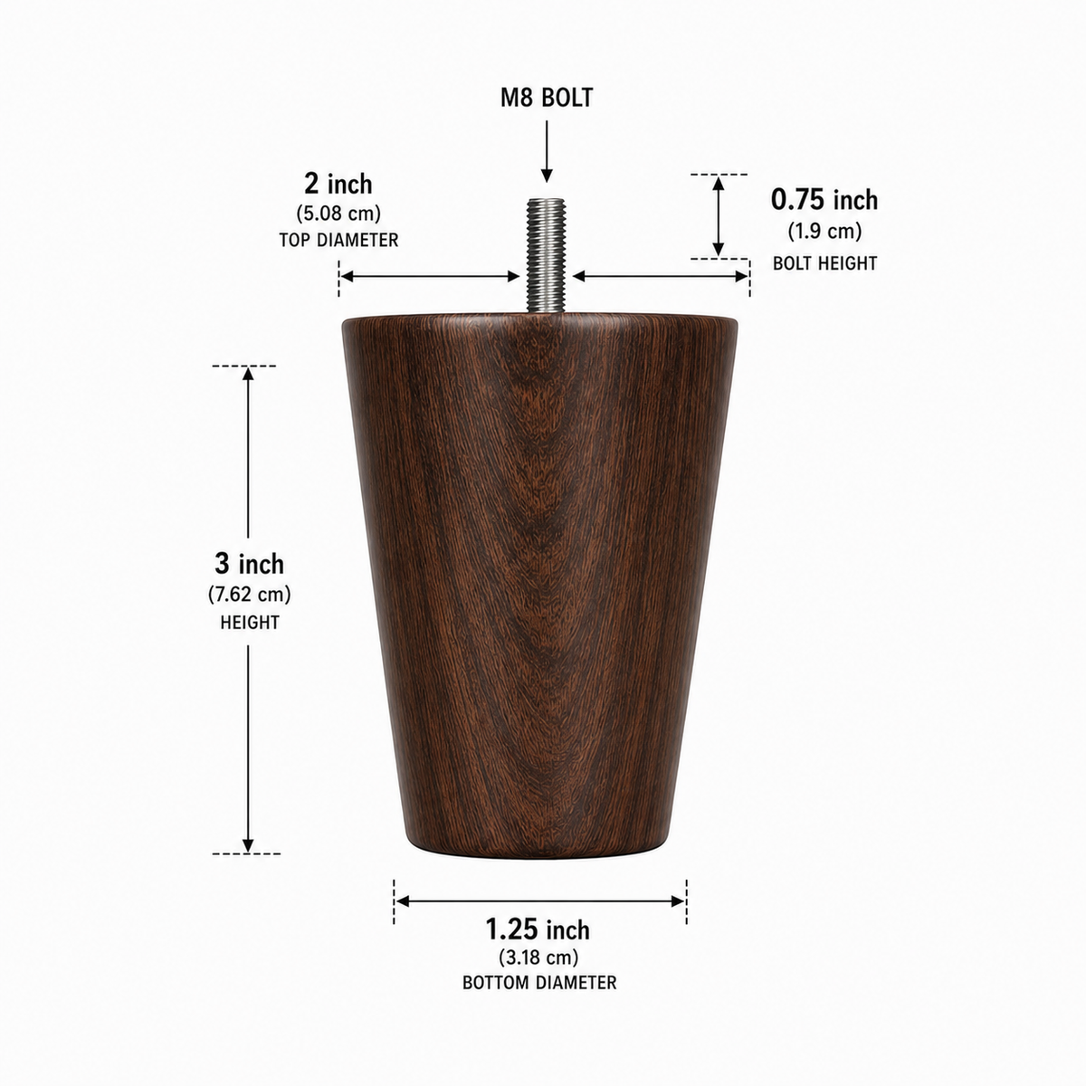LakdiBaaz Wooden Sofa Legs, Wooden Couch Legs, Furniture Legs & Furniture Feet, Sofa Replacement Legs, Couch Replacement Feet, 3 Inch Walnut Color Wooden Legs with M8 Bolt & Mounting Plate, Set of 50 Pieces