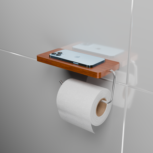 Buy Lakdibaaz | Wooden Toilet Paper Holder with Phone Shelf Wall Mounted Bathroom Tissue Roll Holder for Smartphone metals Silver Finish stand