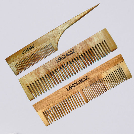 Buy LakdiBaaz Neem Wood Comb Wooden Tail Comb Wide Comb Wide & Narrow Wooden Comb for Hair Comb for Men and Women Set of 3