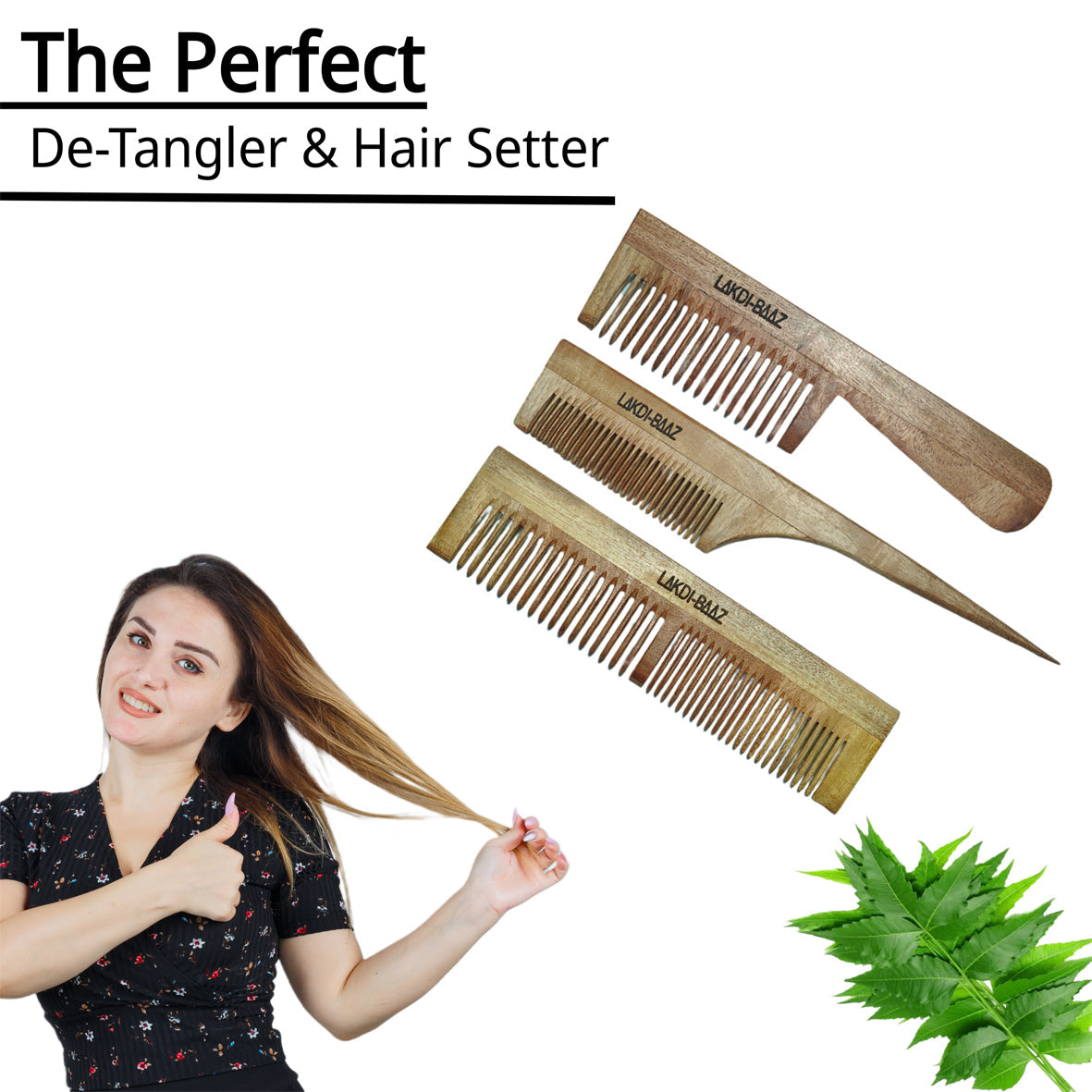 Buy LakdiBaaz Neem Wood Comb Tail Comb Wide & Narrow Comb Handle Wooden Comb for Hair Growth Comb hair Kangha for Men and Women Set of 3
