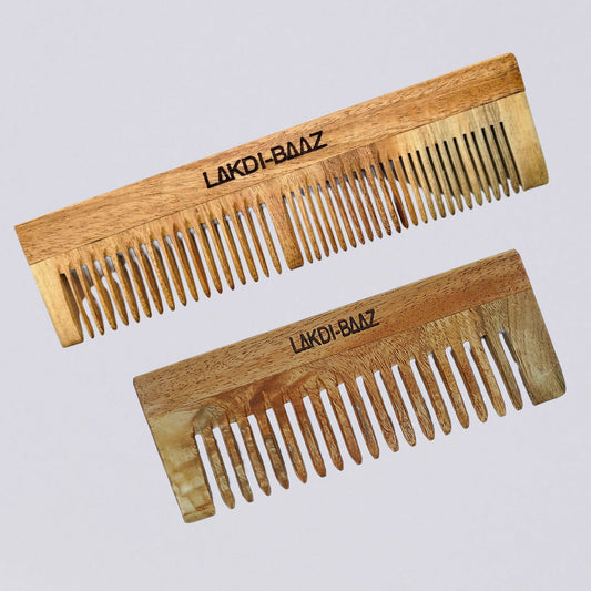 Buy LakdiBaaz Neem Wood Comb Shampoo Comb and Wide & Narrow Wooden Comb hair Kangha for both Men and Women Set of 2