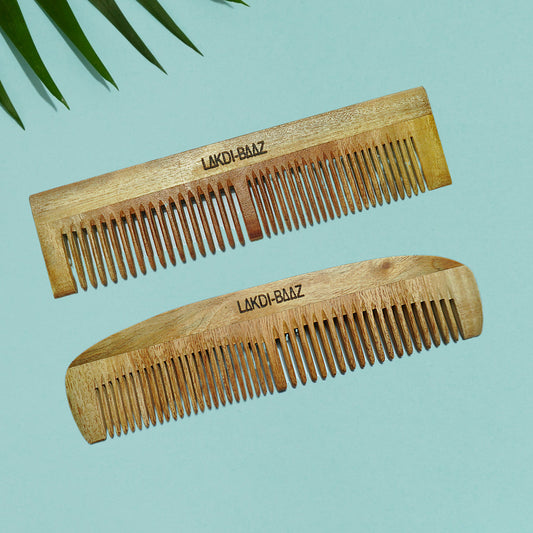 Buy LakdiBaaz Neem Wood Comb Ruby and Wide Wooden Comb for Hair Wooden Comb hair Kangha for Men and Women Set of 2