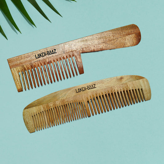 Buy LakdiBaaz Neem Wood Comb Handle and Handle-Free Wooden Comb for hair Comb hair Wooden Kangha Set of 2