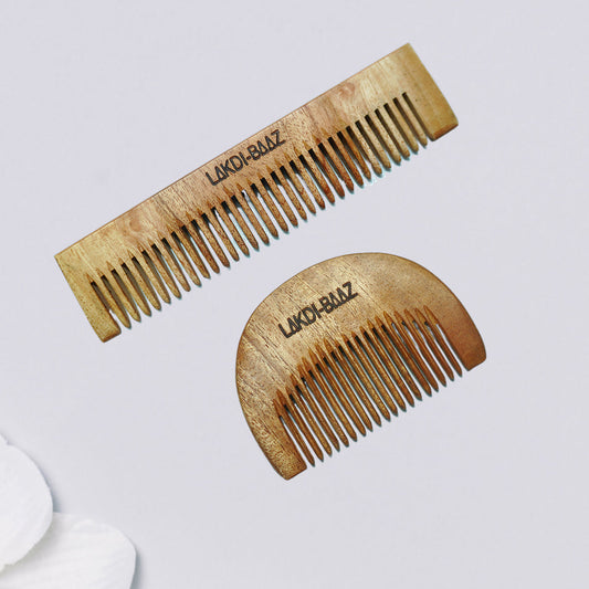 Buy LakdiBaaz Neem Wood Comb  Wooden Beard Comb and Pocket Wooden Comb for Hair Growth Comb hair Kangha for Men Set of 2