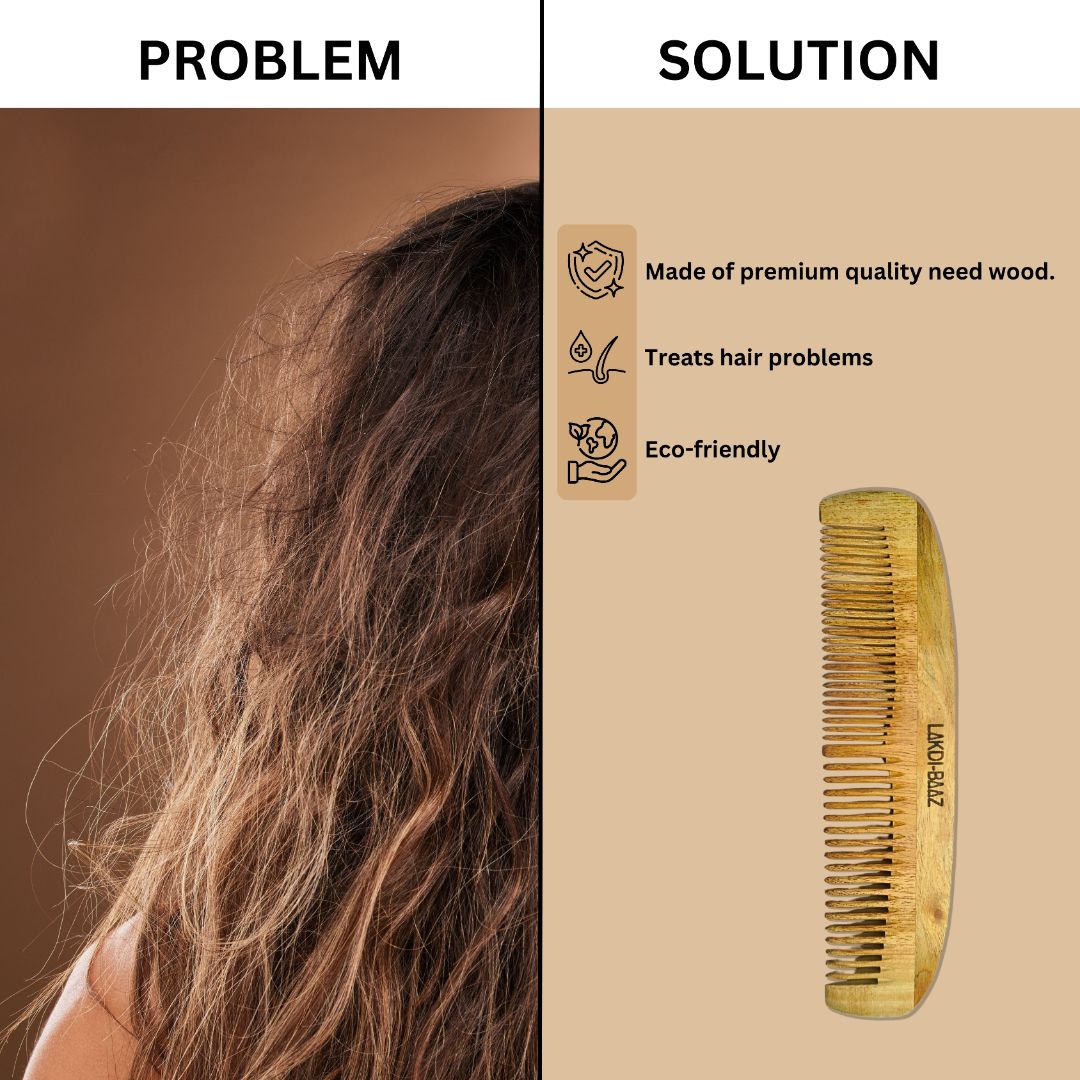 Buy Lakdi-Baaz | Natural Neem Wood Comb for Hair Growth Wooden Comb Curved Edge Ruby Comb Kangha For man and woman