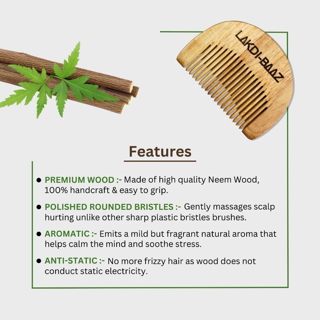 Buy Lakdi-Baaz |Neem Wood Comb for beard Hair Growth Wooden Comb Kangi For man