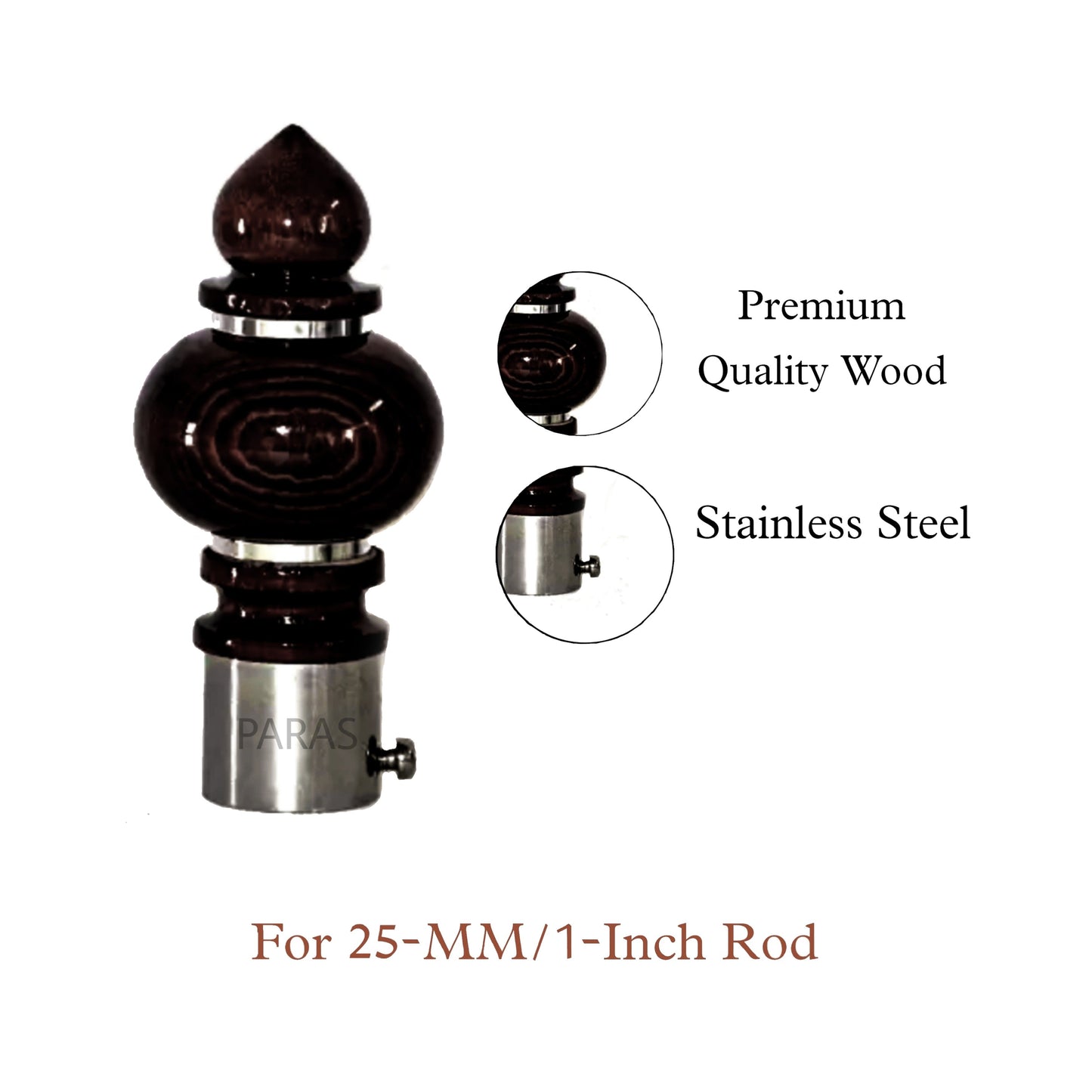 Buy Paras Wooden Stainless Steel Curtain Bracket Finials