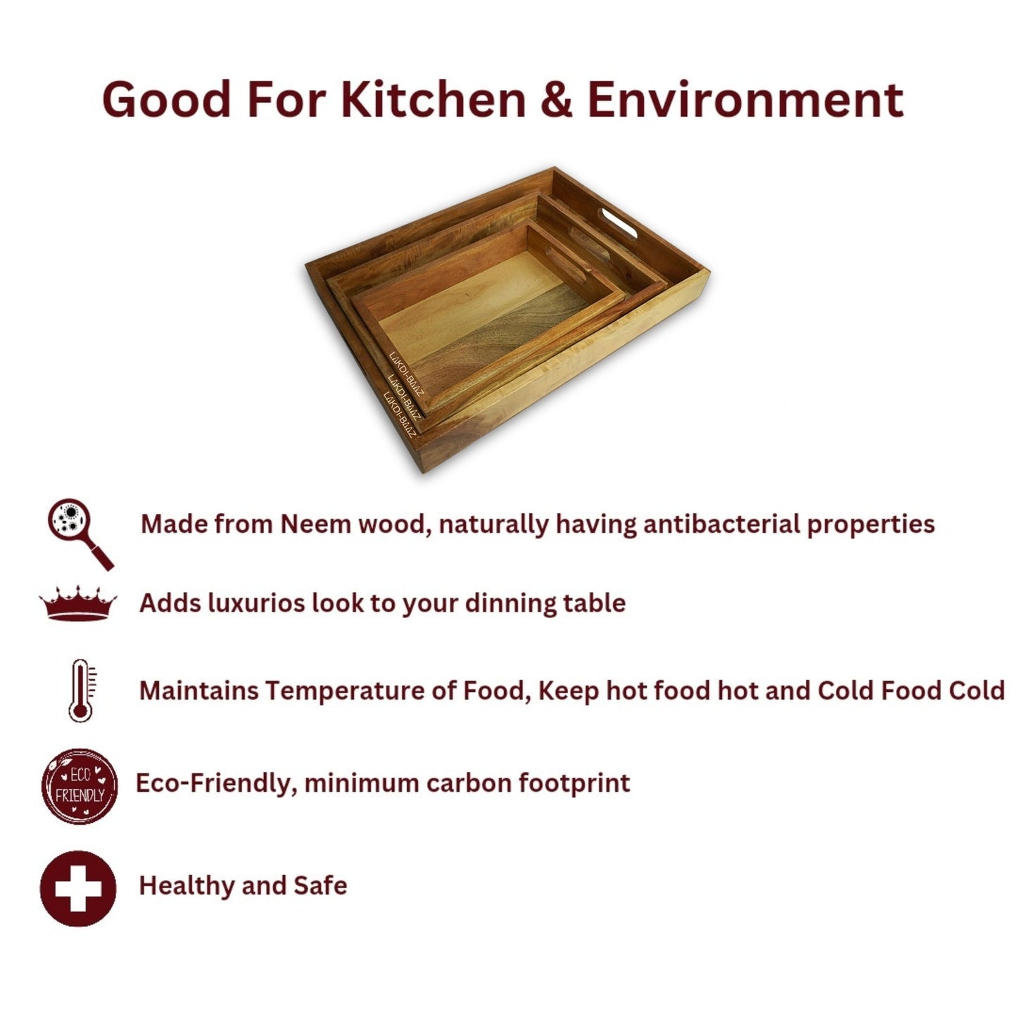 Buy Lakdi-Baaz| Premium Wooden Serving Tray Combo Natural