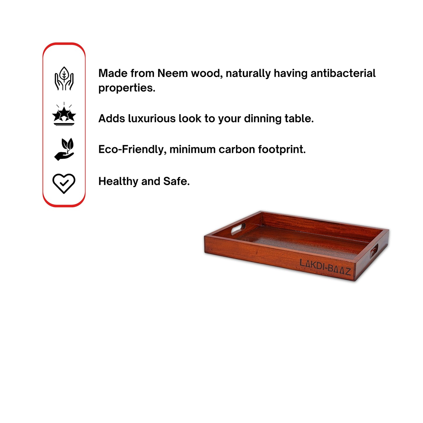 Buy Lakdi-Baaz| Premium Wooden Serving Tray Large Teak(16 X 12 Inch)