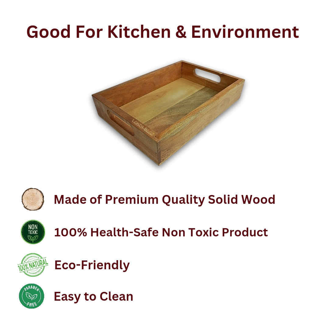 Buy Lakdi-Baaz| Premium Wooden Serving Tray Small Natural(7 X 10 Inch)