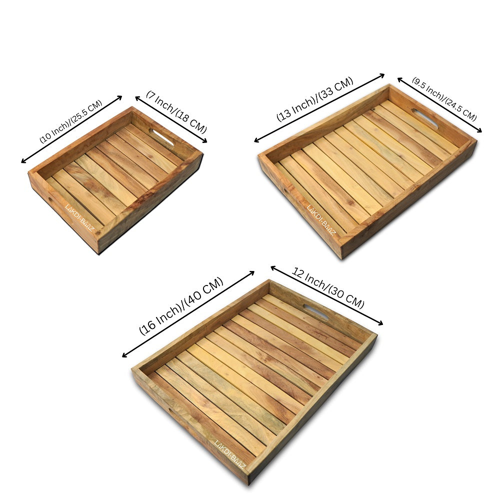 Buy Lakdi-Baaz| Premium Wooden Serving Tray Combo Natural