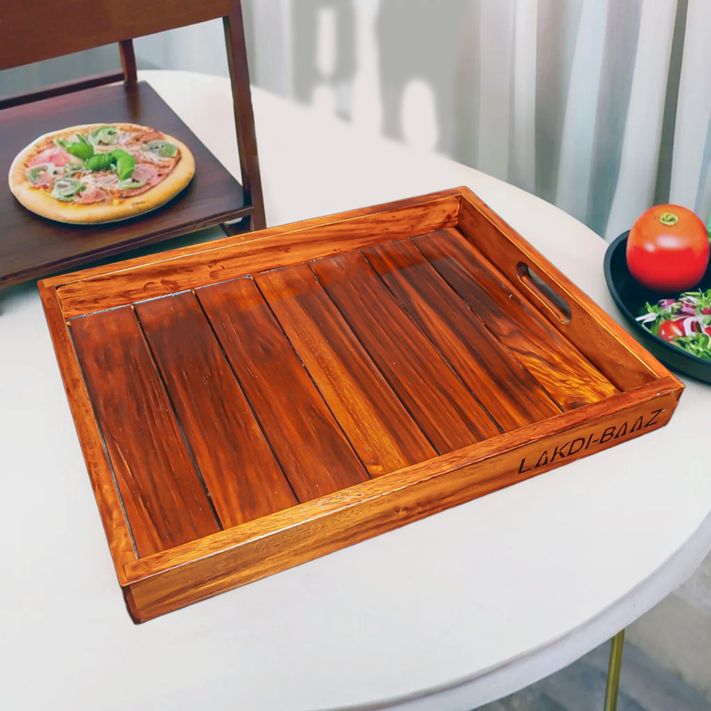 Buy Lakdi-Baaz| Premium Wooden Serving Tray Large Teak(16 X 12 Inch)