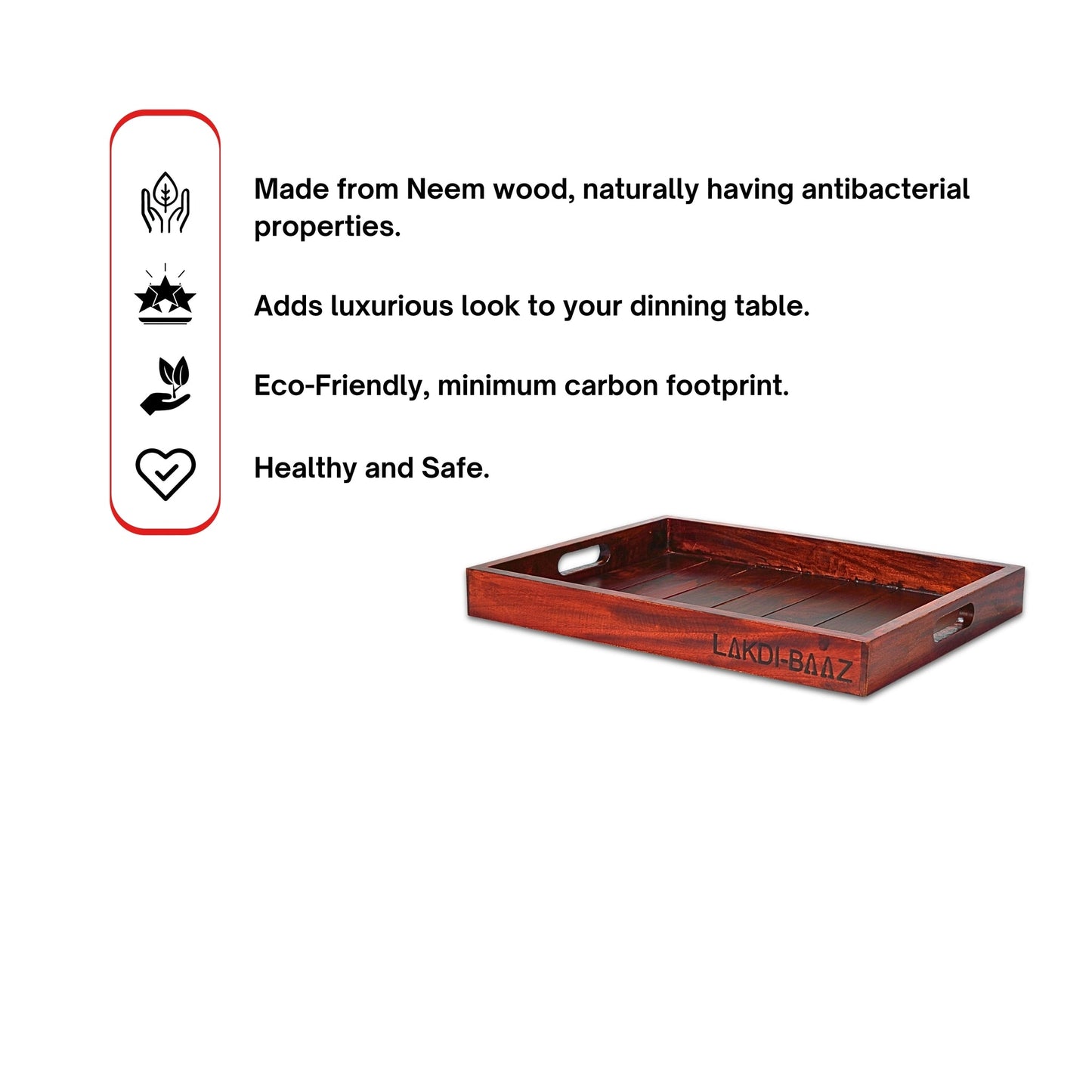 Buy Lakdi-Baaz| Premium Wooden Serving Tray Medium Teak(13 X 10 Inch)